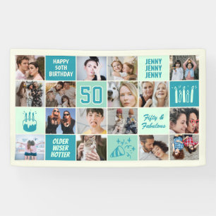 50. Geburtstag Foto-Collage Individuell Mintgrün T Banner