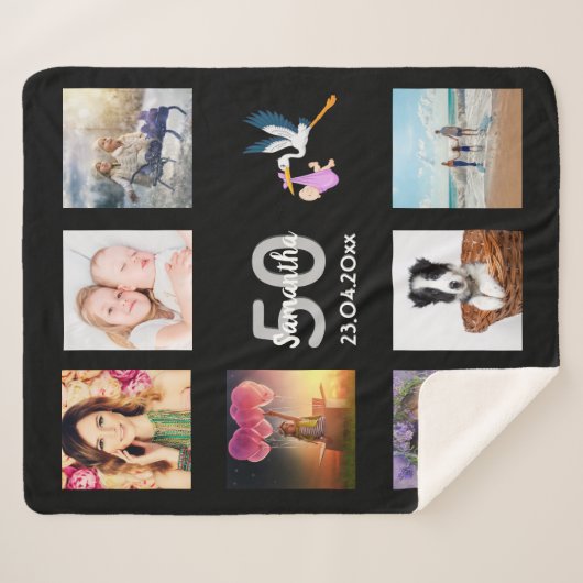 50. Geburtstag Foto Collage schwarz Sherpadecke (Vorderseite (Horizontal))