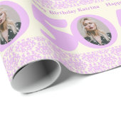 50. Geburtstag Foto Damascreme lila verpacken Geschenkpapier (Rolleneckpunkt)