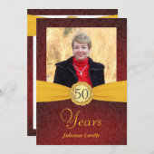50. Geburtstag Foto Einladungen - Rot und Gold (Vorne/Hinten)