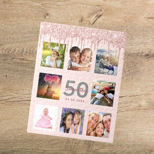 50. Geburtstag Foto Glitzer Tropfen Rose Gold Rosa Puzzle