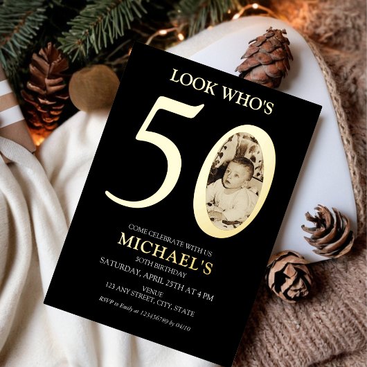 50. Geburtstag Foto Gold Folieneinladung