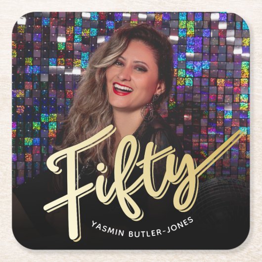 50. Geburtstag Foto Goldfarbe Rechteckiger Pappuntersetzer (Vorderseite)