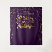 50. Geburtstag Foto Hintergrund Lila und Gold Wandteppich (Vorderseite)