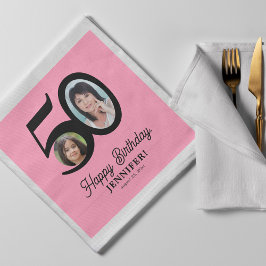 50. Geburtstag Foto Name pink schwarz personalisie Serviette