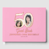 50. Geburtstag Foto Name Rosa Rosengold Gästebuch (Vorderseite)