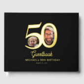 50. Geburtstag Foto Name schwarz Gold Gästebuch (Vorderseite)