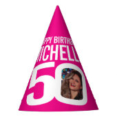 50. Geburtstag Foto personalisiert weiß heiß rosa Partyhütchen (Vorderseite)