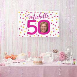 50. Geburtstag Foto rosa gelbe Konfetti Punkte Banner