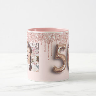 50. Geburtstag Foto Rosa Rosa Gold Tropfen Tasse