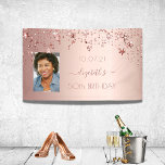50. Geburtstag Foto Rose Gold Rosa Glitterstars Banner<br><div class="desc">Ein Banner für eine mädchenhafte und glamouröse 50. Geburtstagsfeier. Ein Imitat Rose goldfarbenen Hintergrund mit glänzenden und glitzernden Tropfstern. Personalisieren und fügen Sie Ihr eigenes Foto, ein Name in dunkler Rose Gold mit einem großen modernen handgeschriebenen Stil Skript mit Swashes geschrieben. Um die Swashes behalten, löschen Sie nur den Beispielnamen,...</div>