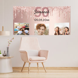 50. Geburtstag Foto Rose Gold Rosa Glitzer Banner