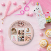 50. Geburtstag Foto Rose Gold rosa Tropfen Pappteller (Party)