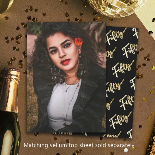 50. Geburtstag Foto schwarzer goldener Hintergrund Einladung