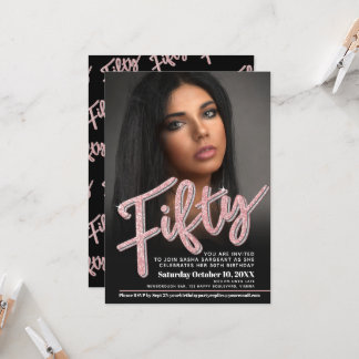 50. Geburtstag Foto Skript Glitzer Rose pink Einladung