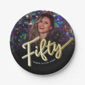50. Geburtstag Foto-Skript Goldfarbe Pappteller (Vorderseite)
