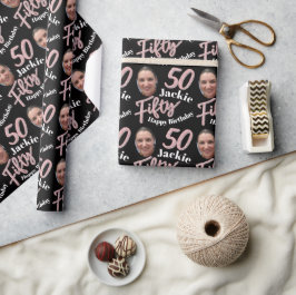 50. Geburtstag Foto Skript Rose rosa benutzerdefin Geschenkpapier