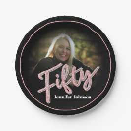 50. Geburtstag Foto Skript Rose rosa benutzerdefin Pappteller