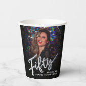 50. Geburtstag Foto-Skript schwarz Silber Pappbecher (Vorderseite)