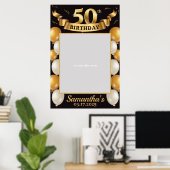 50. Geburtstag Foto Stütze Rahmen Gold Schwarz Poster (Heimbüro)
