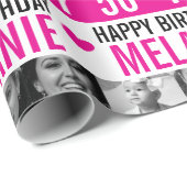 50. Geburtstag Fotos rosa Schwarz-weiße Streifen Geschenkpapier (Rolleneckpunkt)