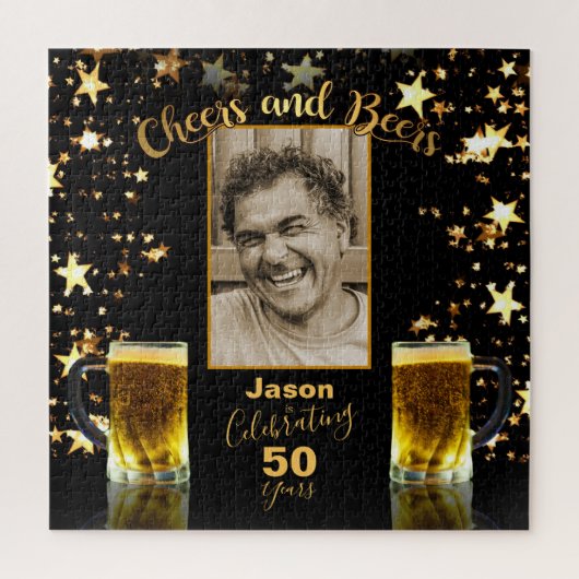 50. Geburtstag Fotovorlage Cheers & Biere Puzzle (Vertikal)