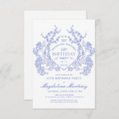 50. Geburtstag Französisches Vintages blaues Wappe Einladung (Vorne/Hinten)