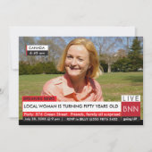 50. Geburtstag Frauen Spaß Breaking News TV Einladung (Vorderseite)