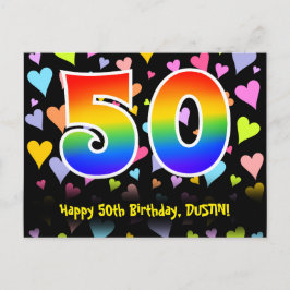 50. Geburtstag: Fun Heart Muster, Regenbogen 50 Postkarte