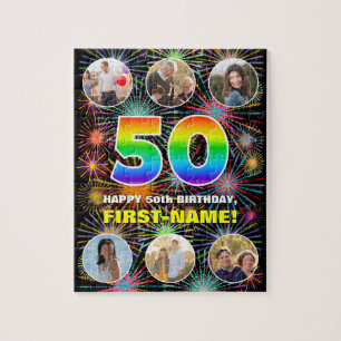 50. Geburtstag: Fun Rainbow #, Individuelle Name + Puzzle