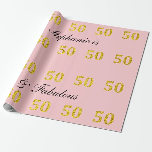 50. Geburtstag Fünfzig fabelhafte Pink Gold Glitze Geschenkpapier (Ungerollt)