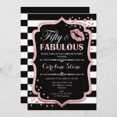 50. Geburtstag - Fünfzig fabelhafte Schwarze Rose Einladung (Vorne/Hinten)
