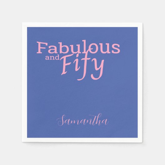50. Geburtstag Fünfzig Fabulous Pink Blau Serviette (Vorderseite)
