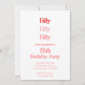 50. Geburtstag Fünfzig Modernes Party Rosa Rot Einladung (Vorderseite)