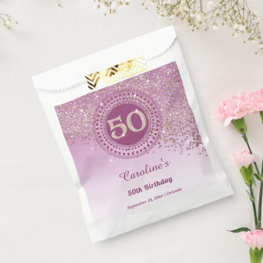 50. Geburtstag | Funkelnder Roségold-Glitter Geschenktütchen (Versiegelt)