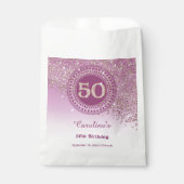 50. Geburtstag | Funkelnder Roségold-Glitter Geschenktütchen (Vorderseite)