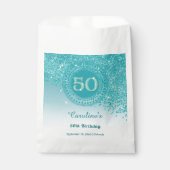 50. Geburtstag | Funkelndes Türkisblau Gold Glitte Geschenktütchen (Vorderseite)