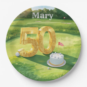 50. Geburtstag für Golfer mit Golfball und Blume Pappteller
