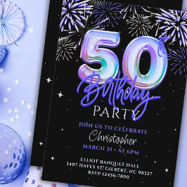 50. Geburtstag für Ihm Blue Fireworks Foil Ballon Einladung