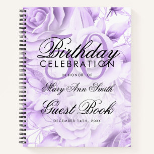 50. Geburtstag Gästebuch Party Floral Lila White Notizblock