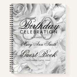 50. Geburtstag Gästebuch Party Floral Silver White Notizblock