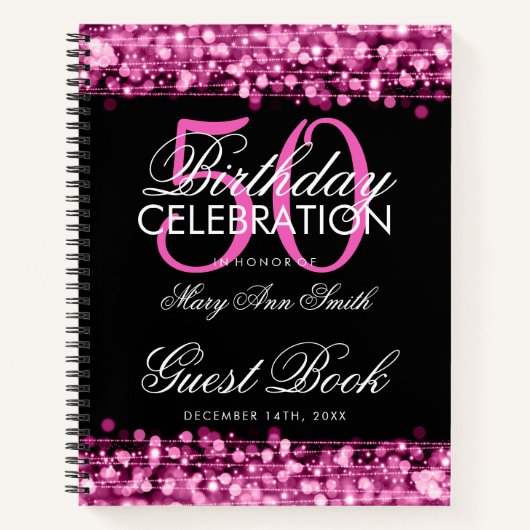 50. Geburtstag Gästebuch Party Glitzern Pink Notizbuch (Vorderseite)