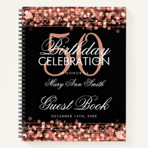 50. Geburtstag Gästebuch Party Glitzern Rose Gold Notizblock