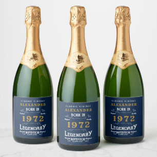 50. Geburtstag Geboren 1972 Vintag Blue Gold Schaumweinetikett