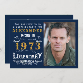 50. Geburtstag Geboren 1973 Blue Gold Retro Einladung