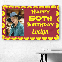50. Geburtstag Gelbe Blume Foto Party Banner