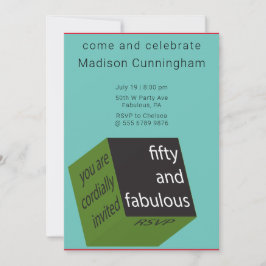 50. Geburtstag Geometrischer Cube AQUAMARIN Einladung