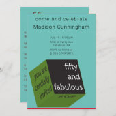 50. Geburtstag Geometrischer Cube AQUAMARIN Einladung (Vorne/Hinten)