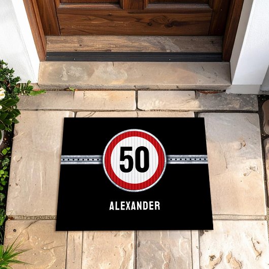 50. Geburtstag Geschwindigkeitsbegrenzungs Schild  Fußmatte