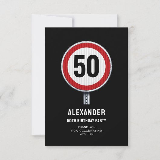 50. Geburtstag Geschwindigkeitsbegrenzungsschild - Dankeskarte (Vorderseite)
